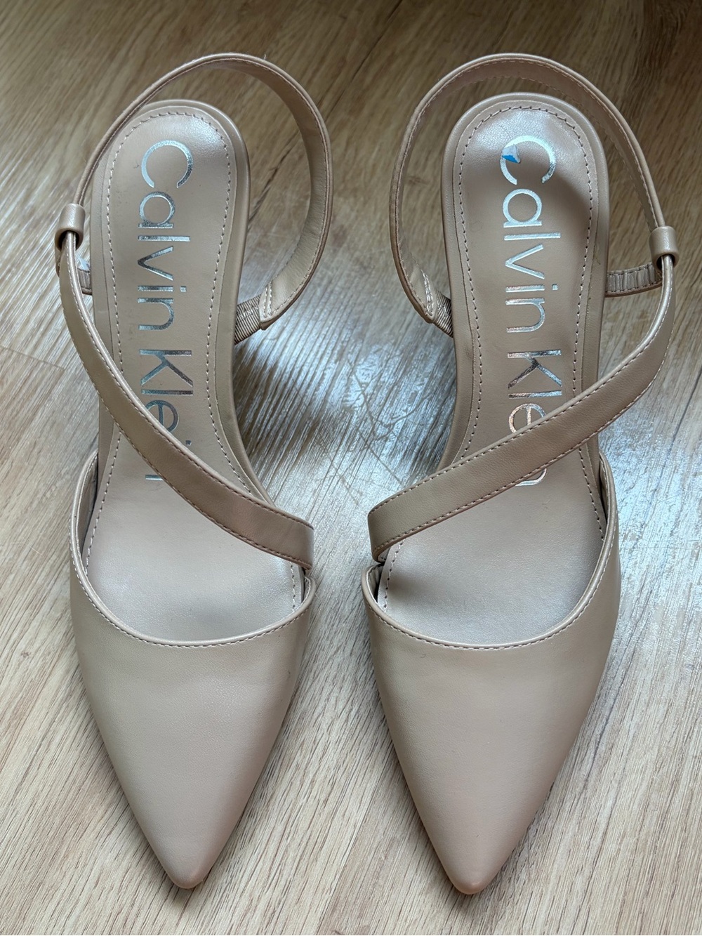 Calvin Klein Beige Pointed-Toe Slingback Heels